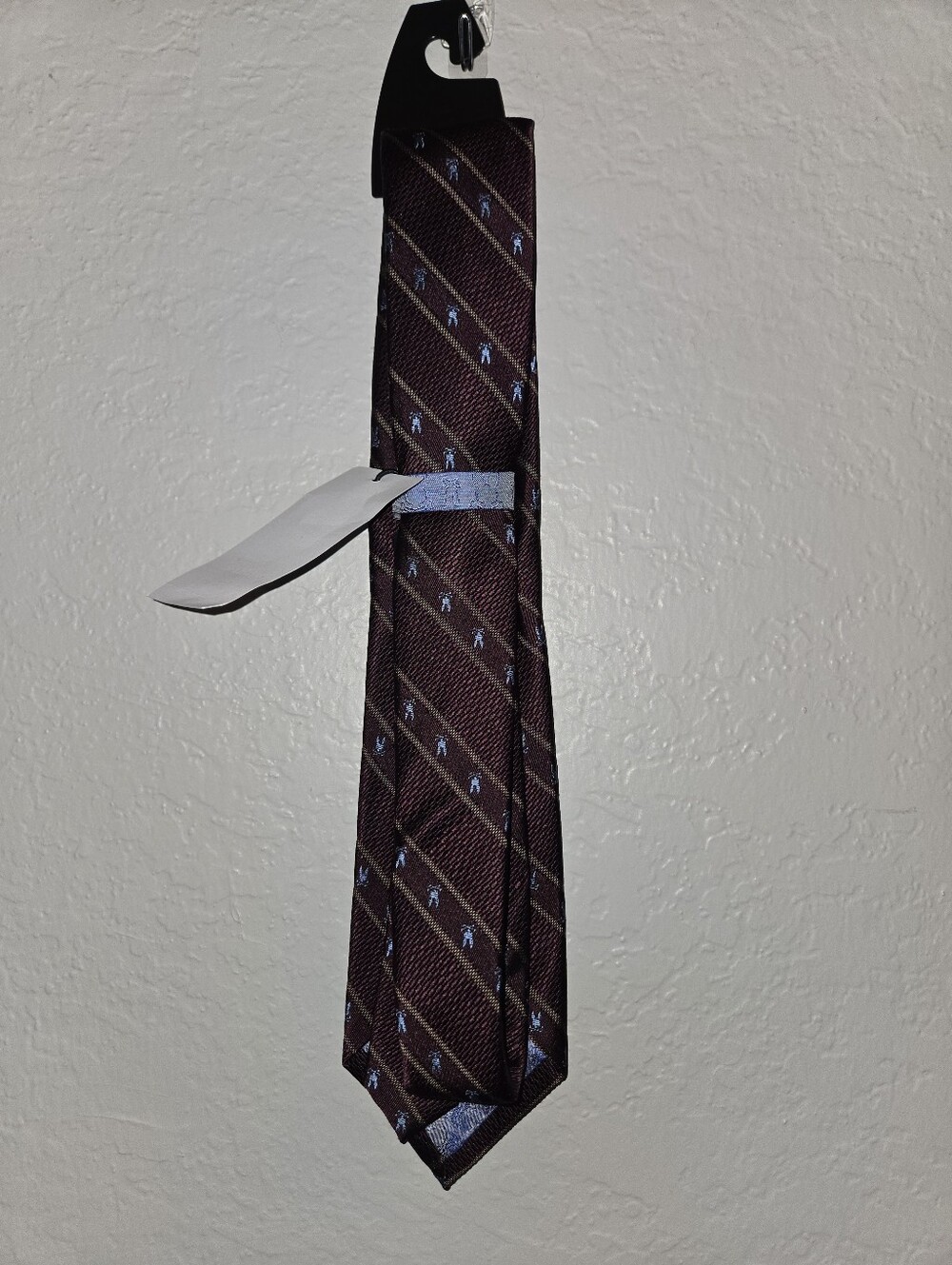 Psycho Bunny Burgundy Striped Tie with Blue Motifs, Silk - Picture 3 of 4